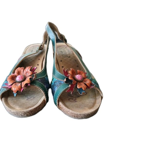 L'Artiste‎ By Spring Step Womens 9 leather Heels Multicolor Floral Slingback - Picture 3 of 7